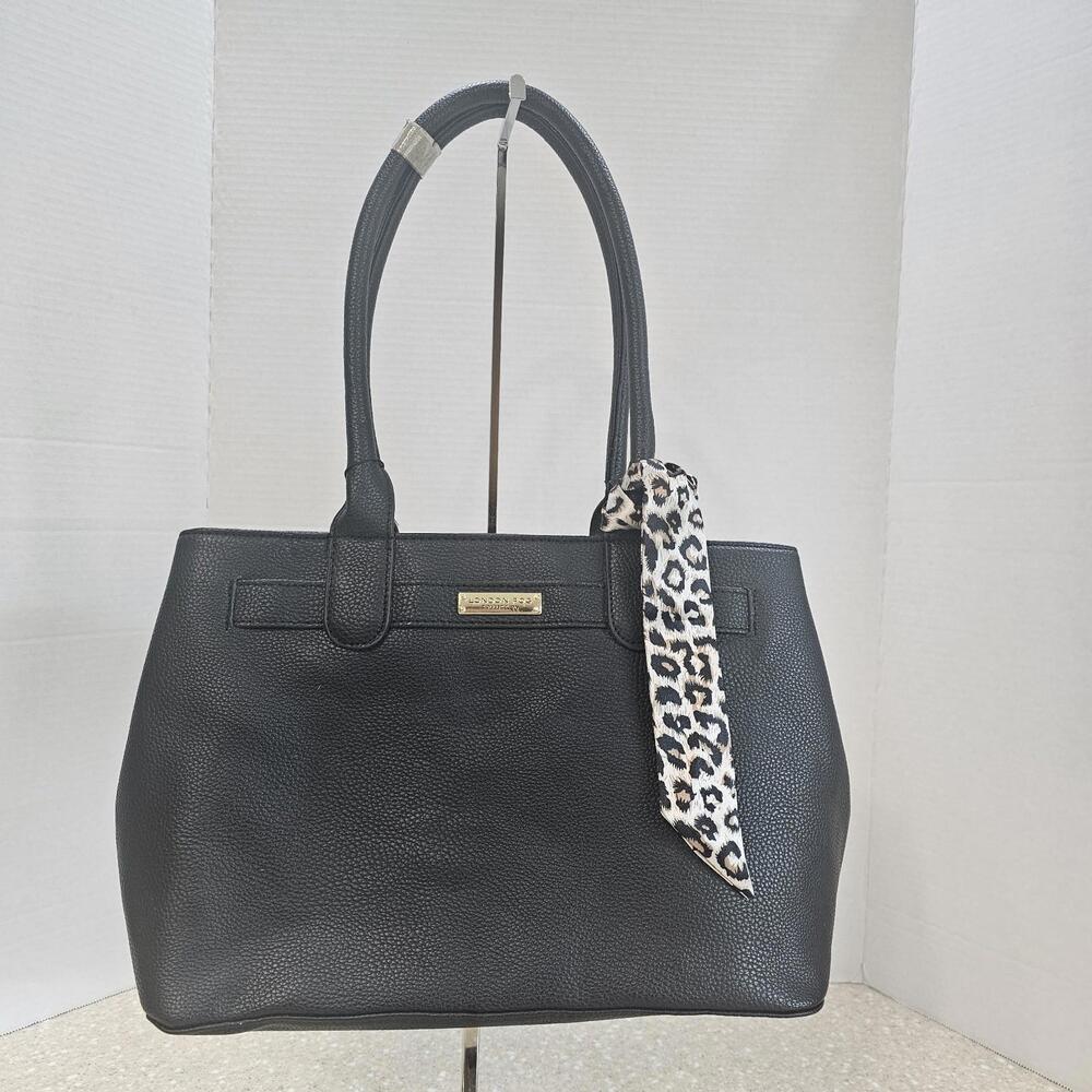 London Fog Collection Lorianna Satchel Black Vegan Leather NWT